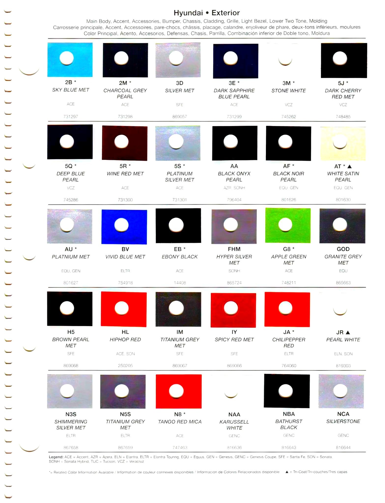 2011 Hyundai Paint Codes and Color Chart Page 2 car color swatches of the paint code they represent