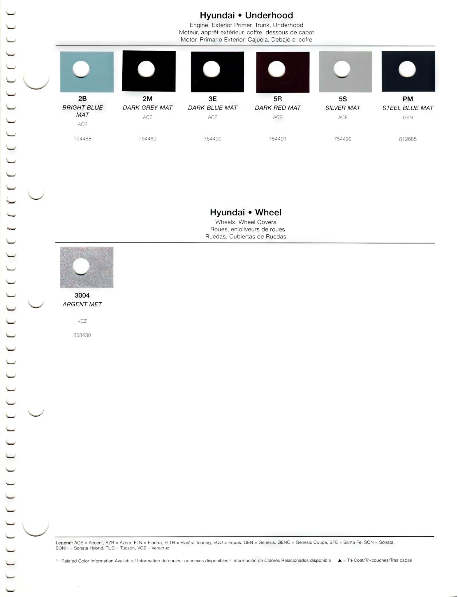 2011 Hyundai Paint Codes and Color Chart Page 4 car color swatches of the paint code they represent