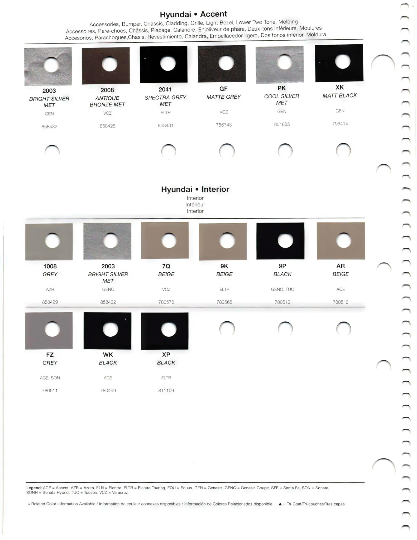 2011 Hyundai Paint Codes and Color Chart Page 5 car color swatches of the paint code they represent