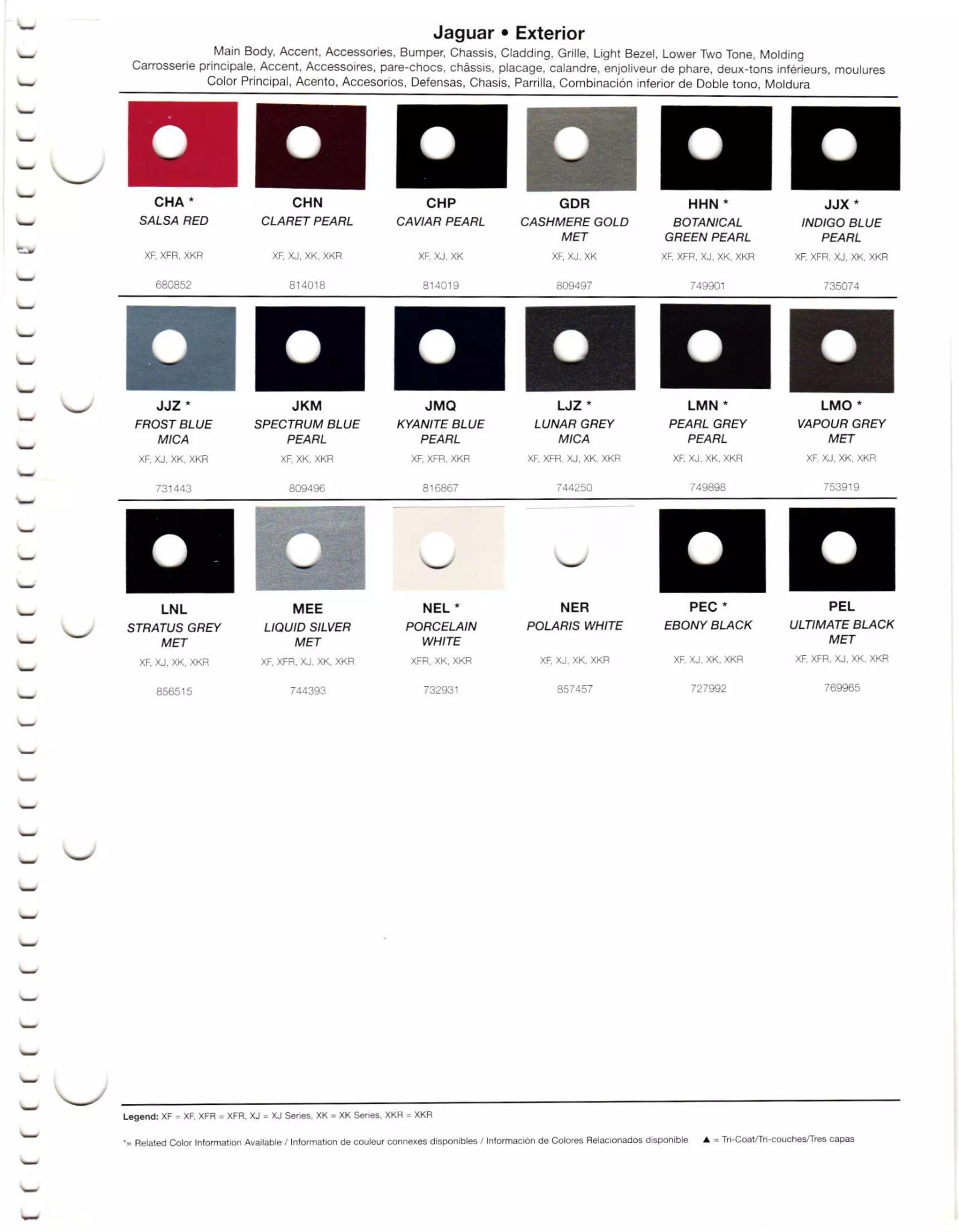 2011 Jaguar Paint Codes & Color Chart Paint codes, and their ordering stock numbers for their color on 2011 vehicles