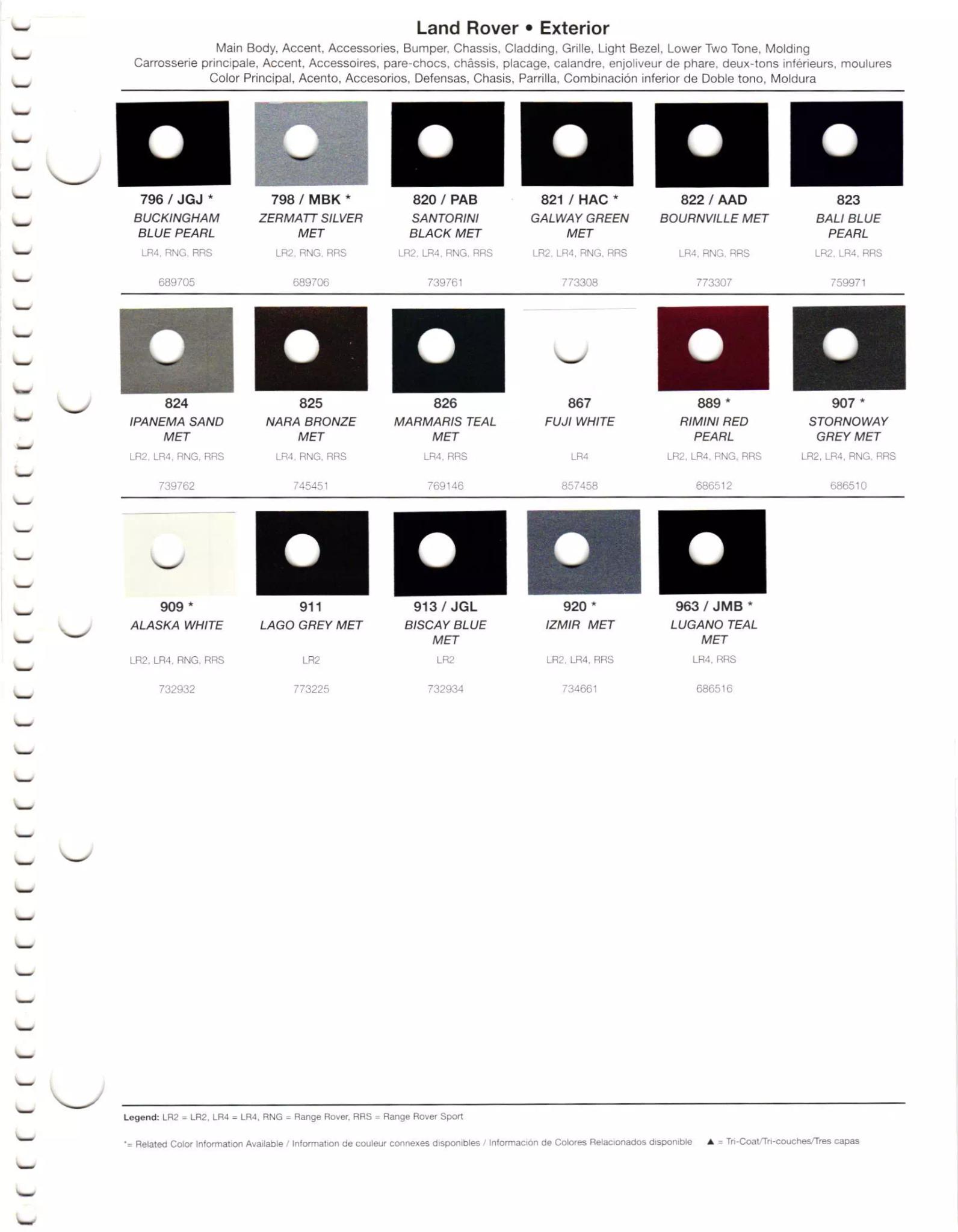 2011 Land Rover Paint Codes & Color Chart Paint codes, and their ordering stock numbers for their color on 2011 vehicles