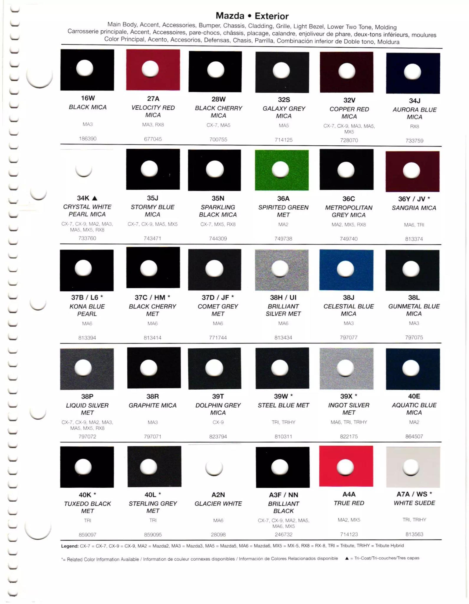 2011 Mazda Paint Codes & Color Chart Paint codes, and their ordering stock numbers for their color on 2011 vehicles