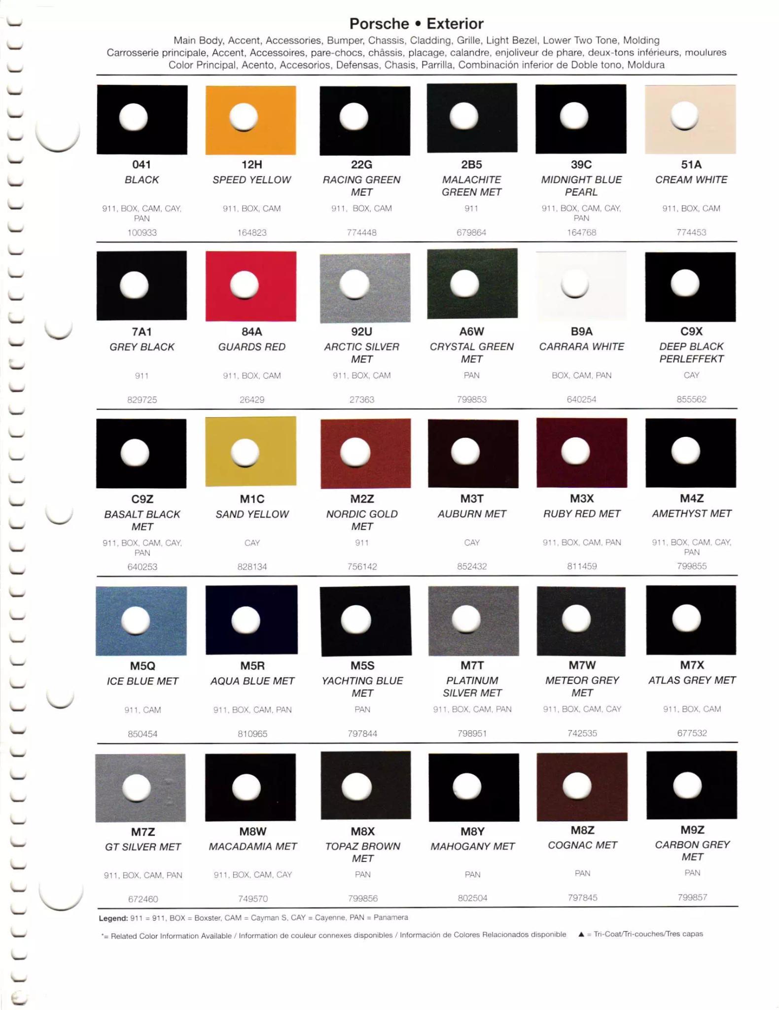 2011 Porsche Paint Codes & Color Chart Paint codes, and their ordering stock numbers for their color on 2011 vehicles