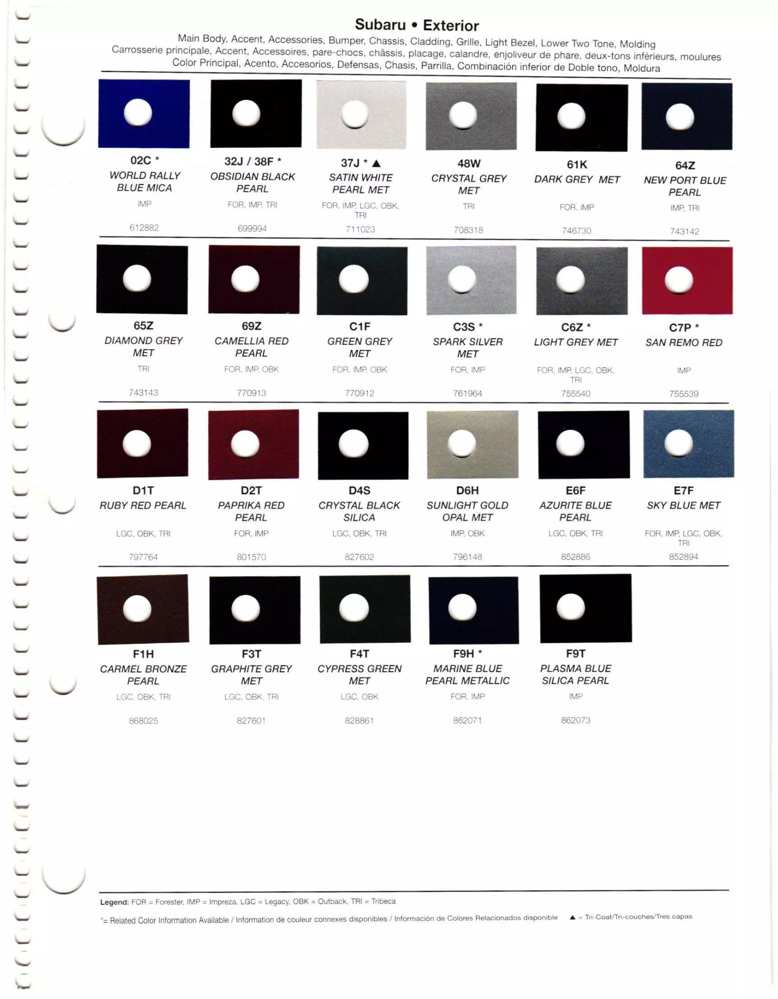 2011 Subaru Paint Codes & Color Chart Paint codes, and their ordering stock numbers for their color on 2011 vehicles