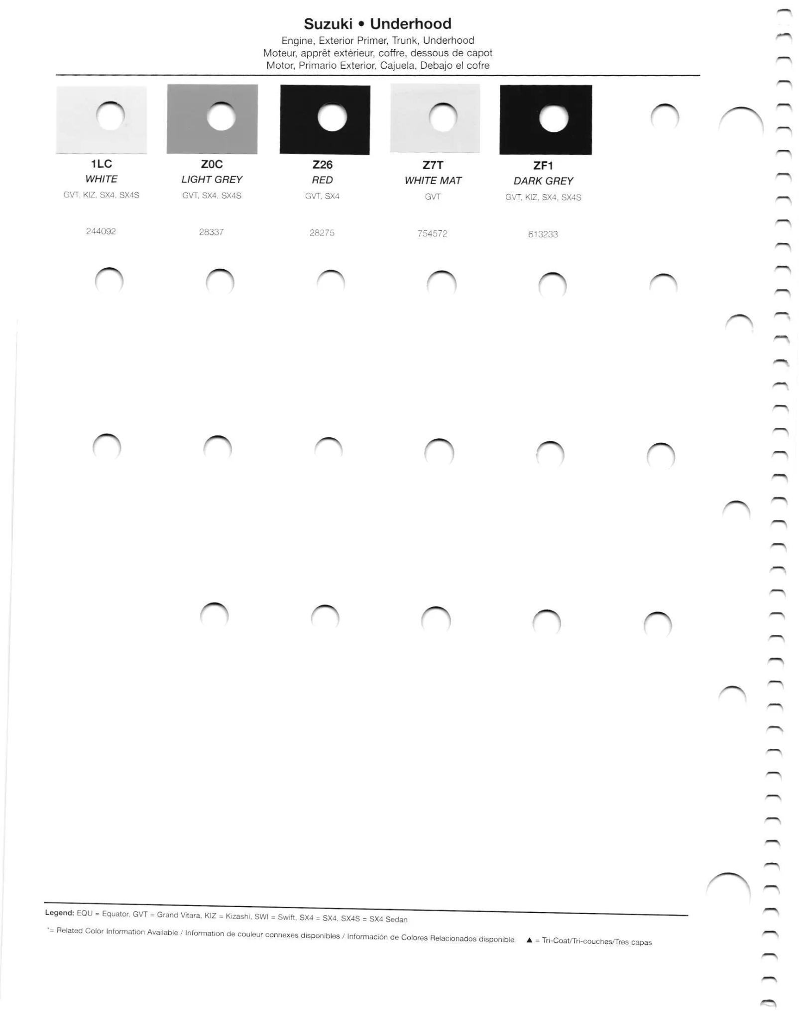 2011 Suzuki Paint Codes & Color Chart Paint codes, and their ordering stock numbers for their color on 2011 vehicles