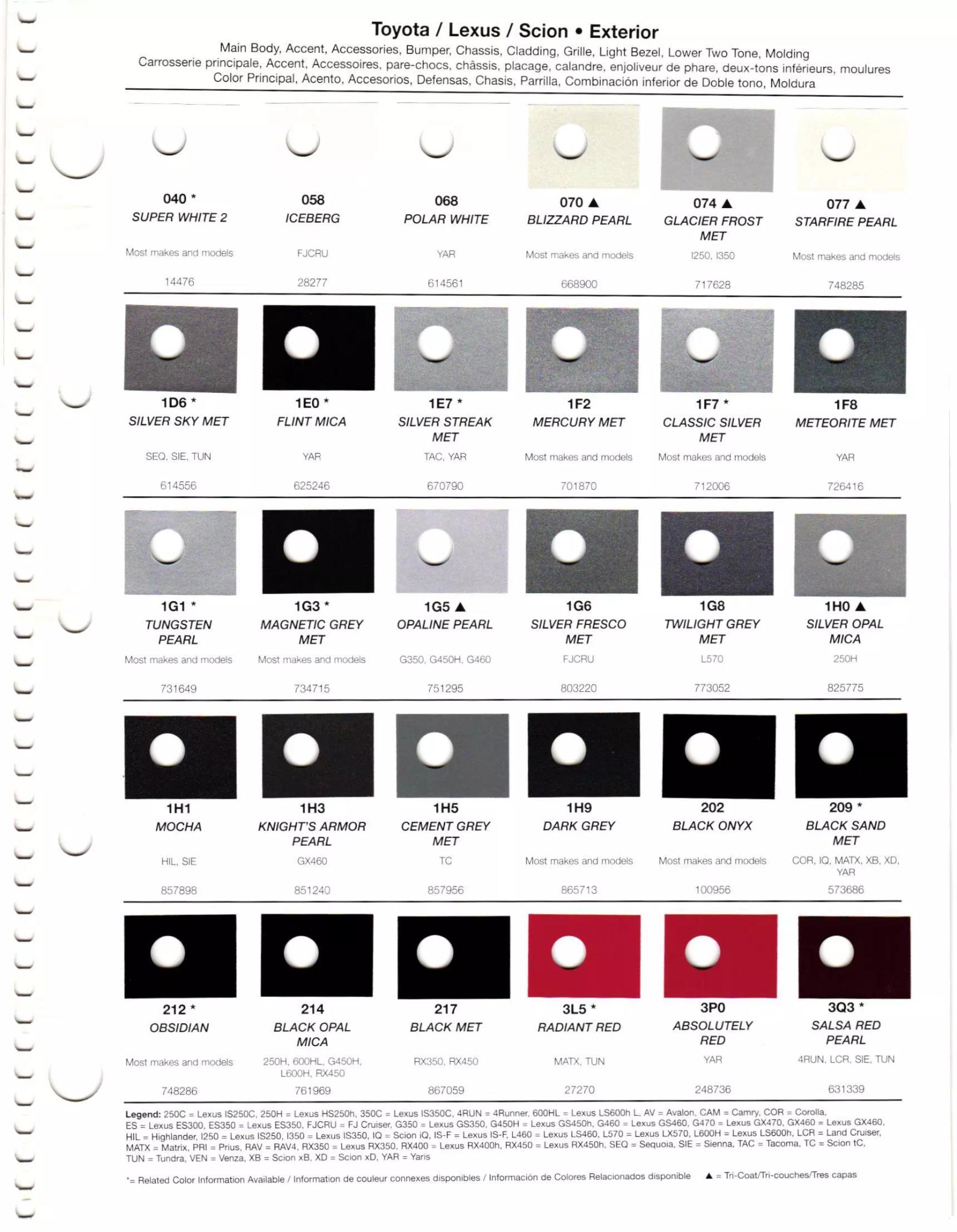 2011 Toyota & Lexus Paint Codes & Color Chart Paint codes, and their ordering stock numbers for their color on 2011 vehicles