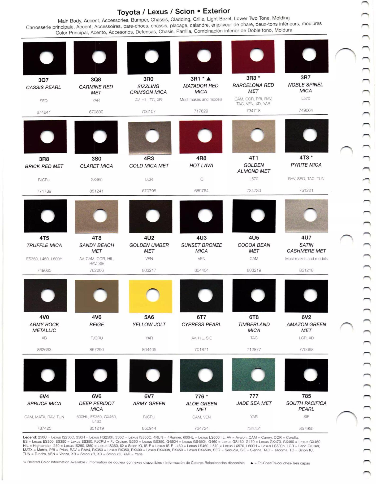 2011 Toyota & Lexus Paint Codes & Color Chart Paint codes, and their ordering stock numbers for their color on 2011 vehicles