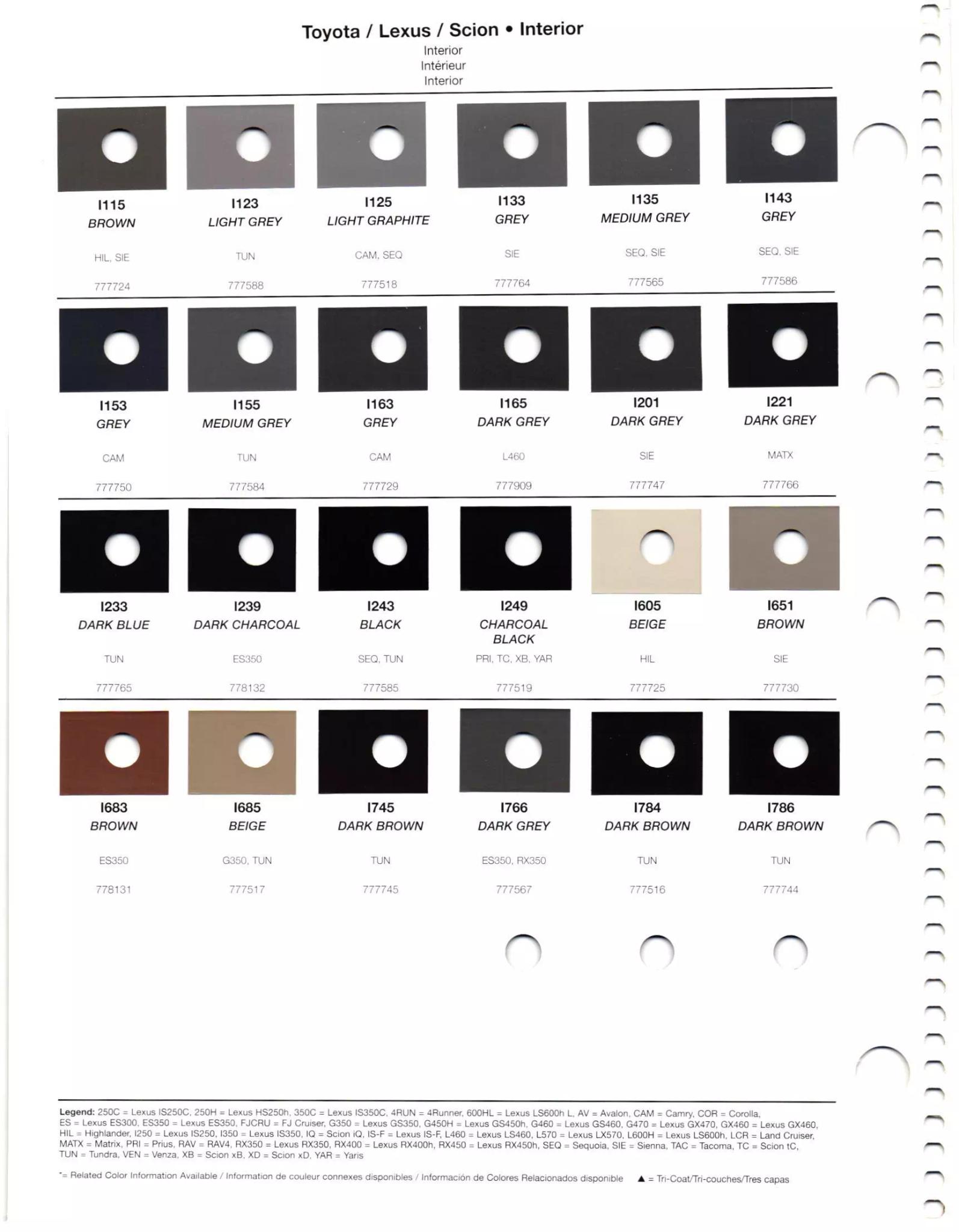 2011 Toyota & Lexus Paint Codes & Color Chart Paint codes, and their ordering stock numbers for their color on 2011 vehicles