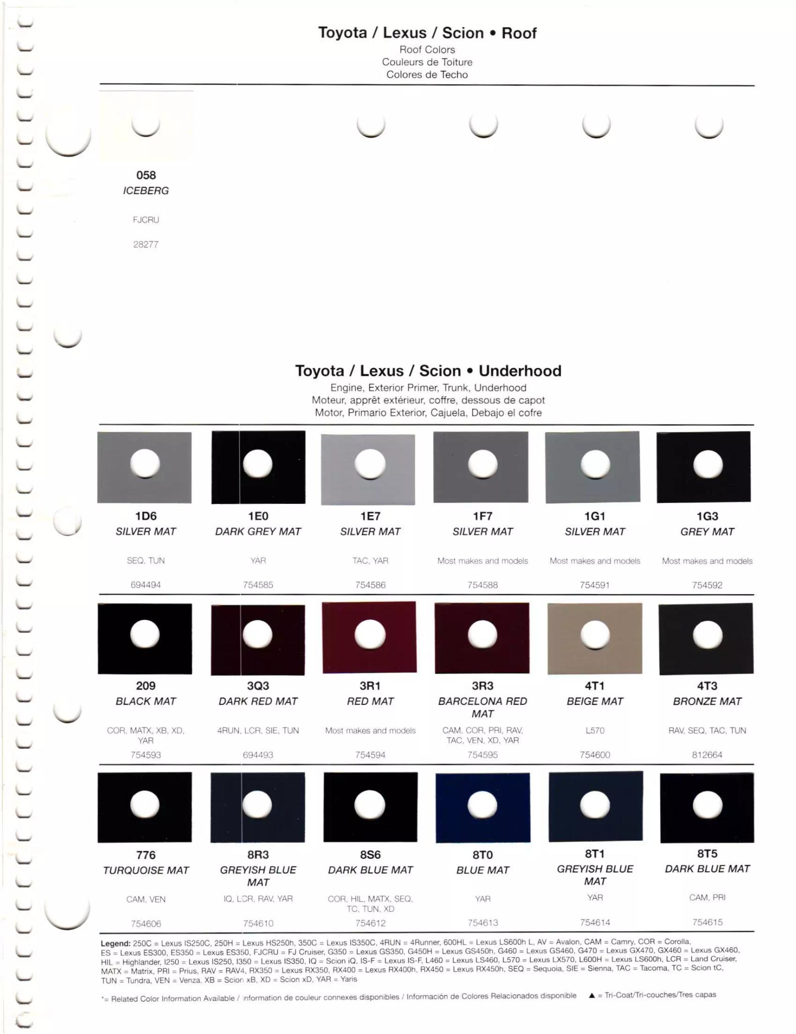 2011 Toyota & Lexus Paint Codes & Color Chart Paint codes, and their ordering stock numbers for their color on 2011 vehicles