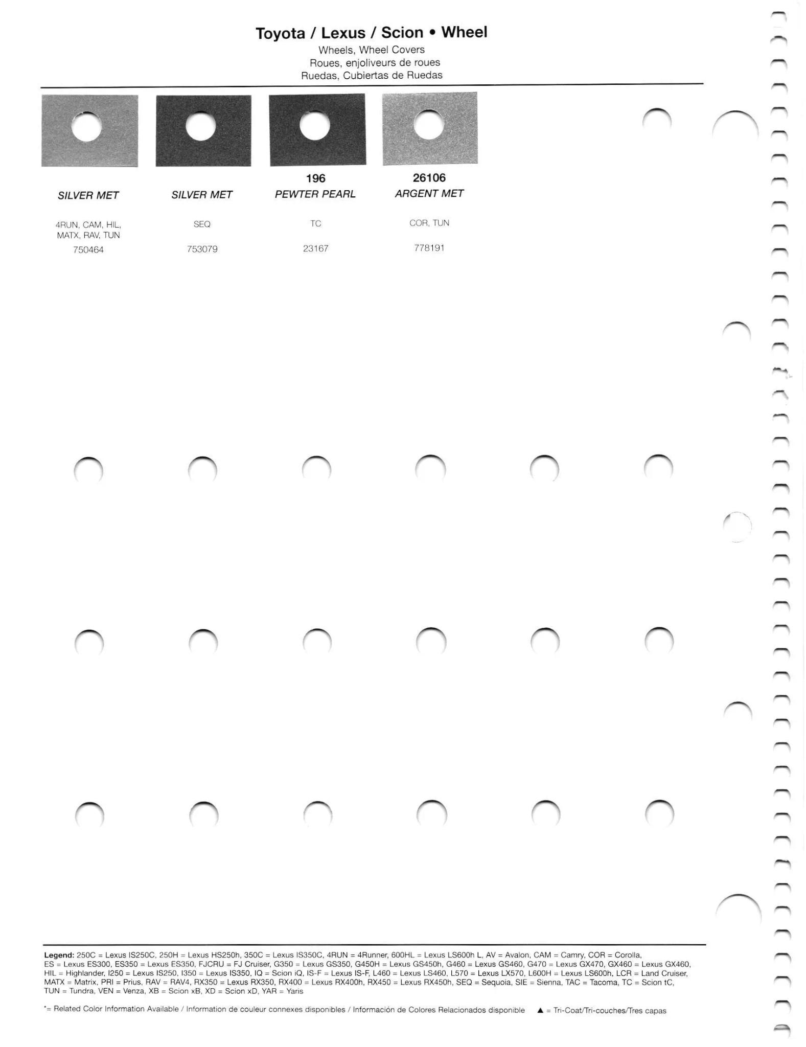 2011 Toyota & Lexus Paint Codes & Color Chart Paint codes, and their ordering stock numbers for their color on 2011 vehicles