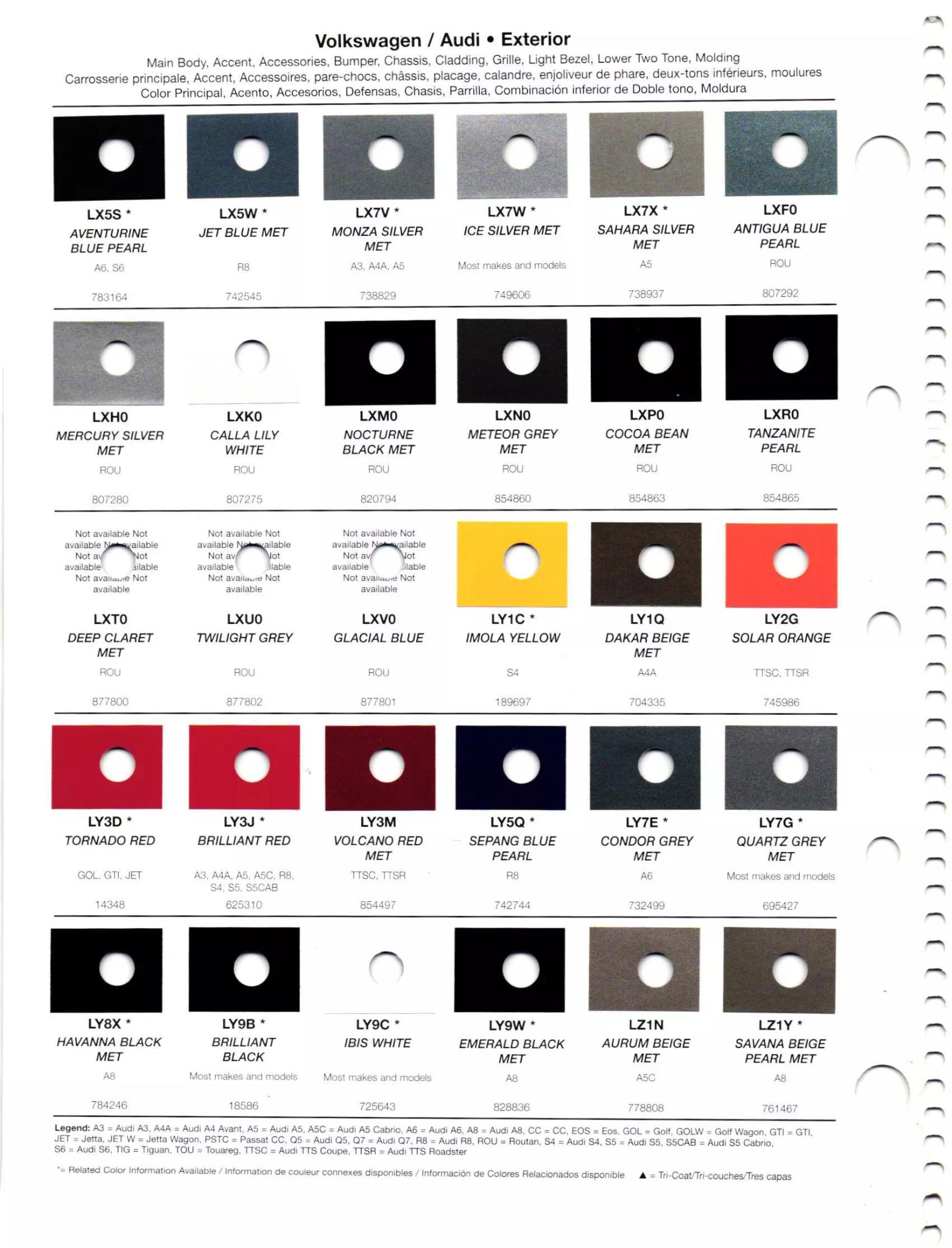 2011 Volkswagen & Audi Paint Codes & Color Chart Paint codes, and their ordering stock numbers for their color on 2011 vehicles
