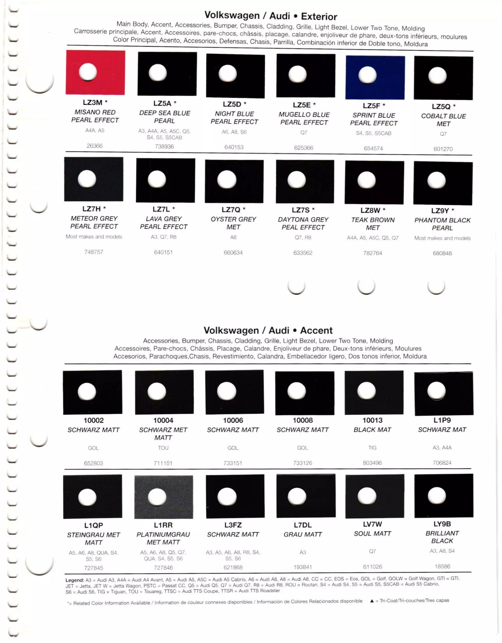 2011 Volkswagen & Audi Paint Codes & Color Chart Paint codes, and their ordering stock numbers for their color on 2011 vehicles