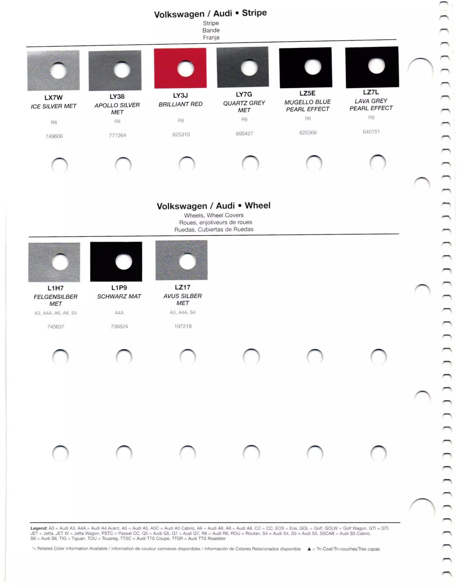 2011 Volkswagen & Audi Paint Codes & Color Chart Paint codes, and their ordering stock numbers for their color on 2011 vehicles