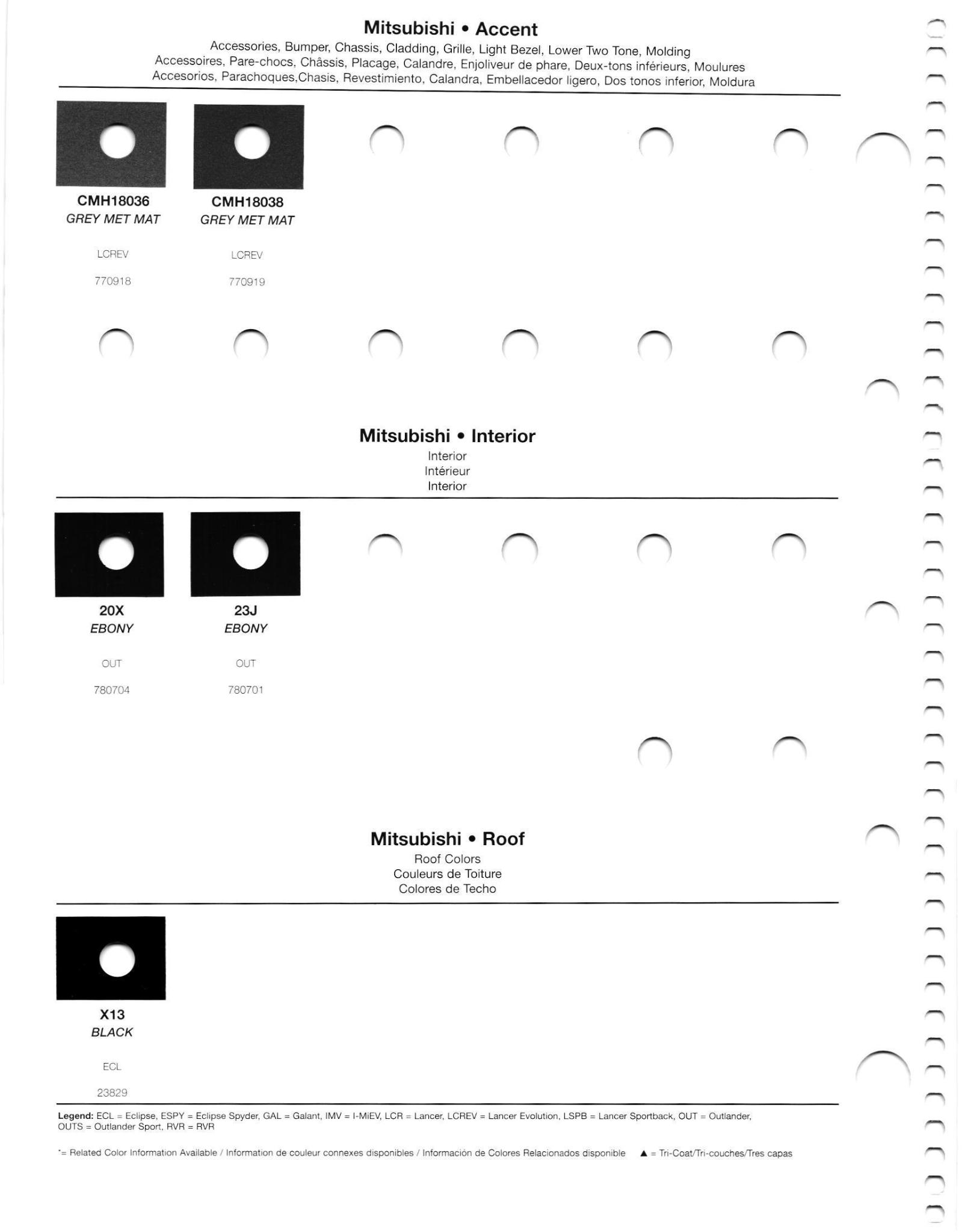 2012 Mitsubishi Paint Codes and Color Chart Page 2 a paint code chart showing 2012 mitsubishi vehicles paint codes color names and swatches.