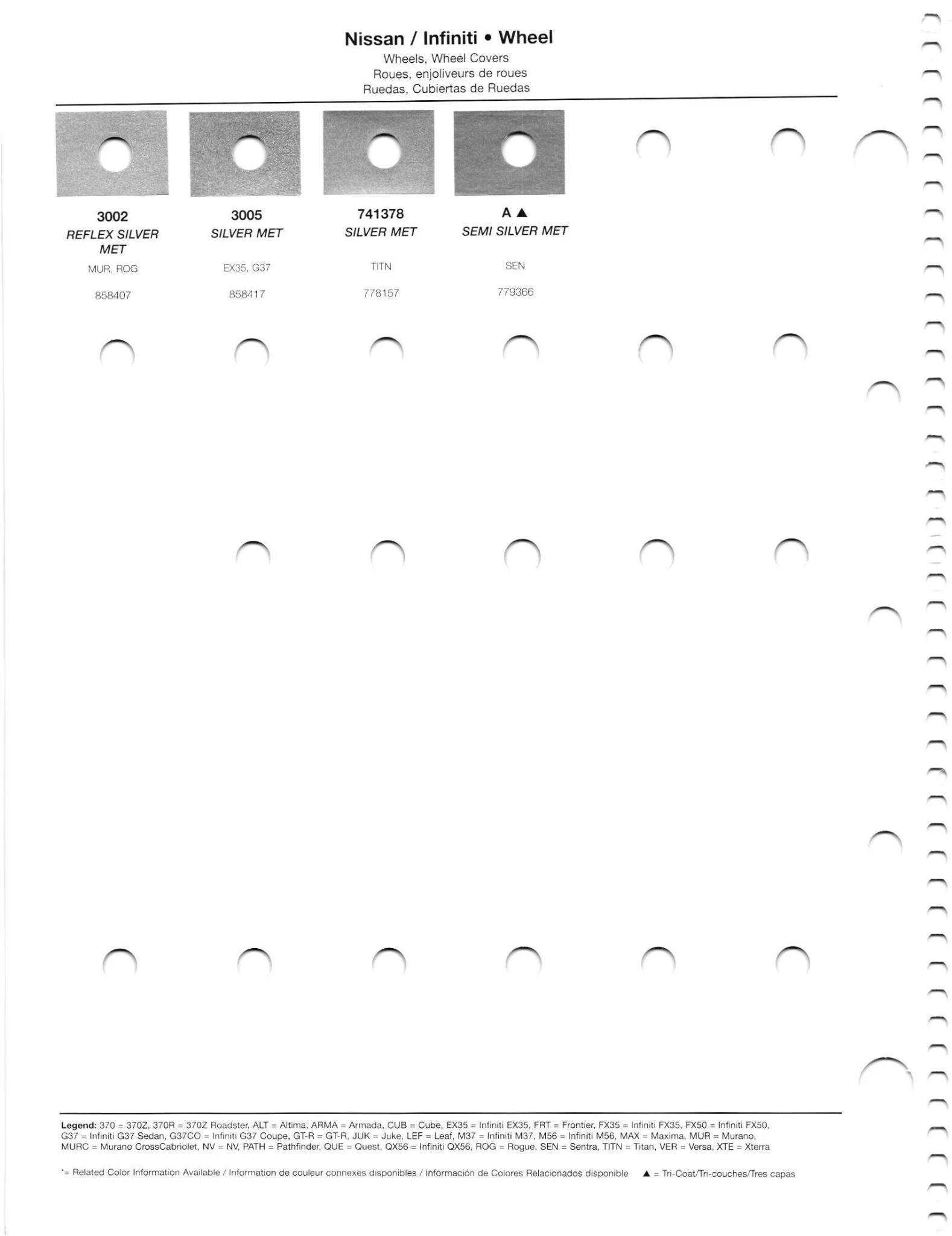 2012 Nissan & Infiniti Paint Codes and Color Chart Page 6