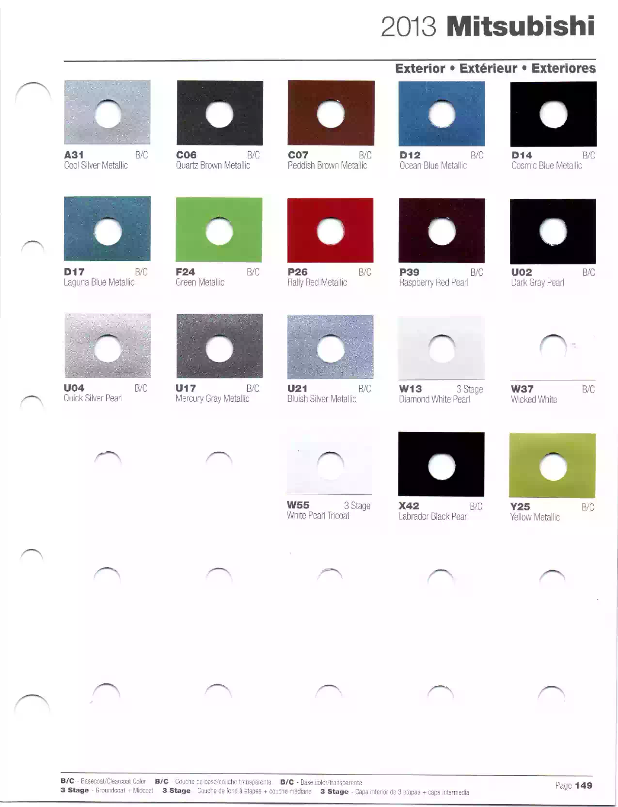 2013 Mitsubishi Paint Codes and Color Chart Page 1