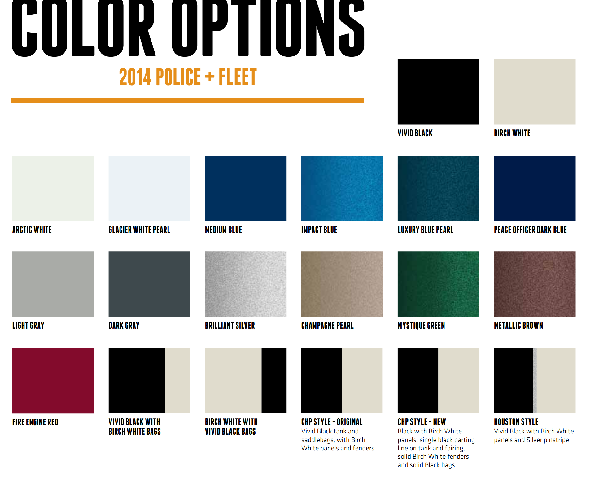 2014 Harley Police and Fleet Color Chart Paint colors used on Harley Davidson motorcycles in 2014