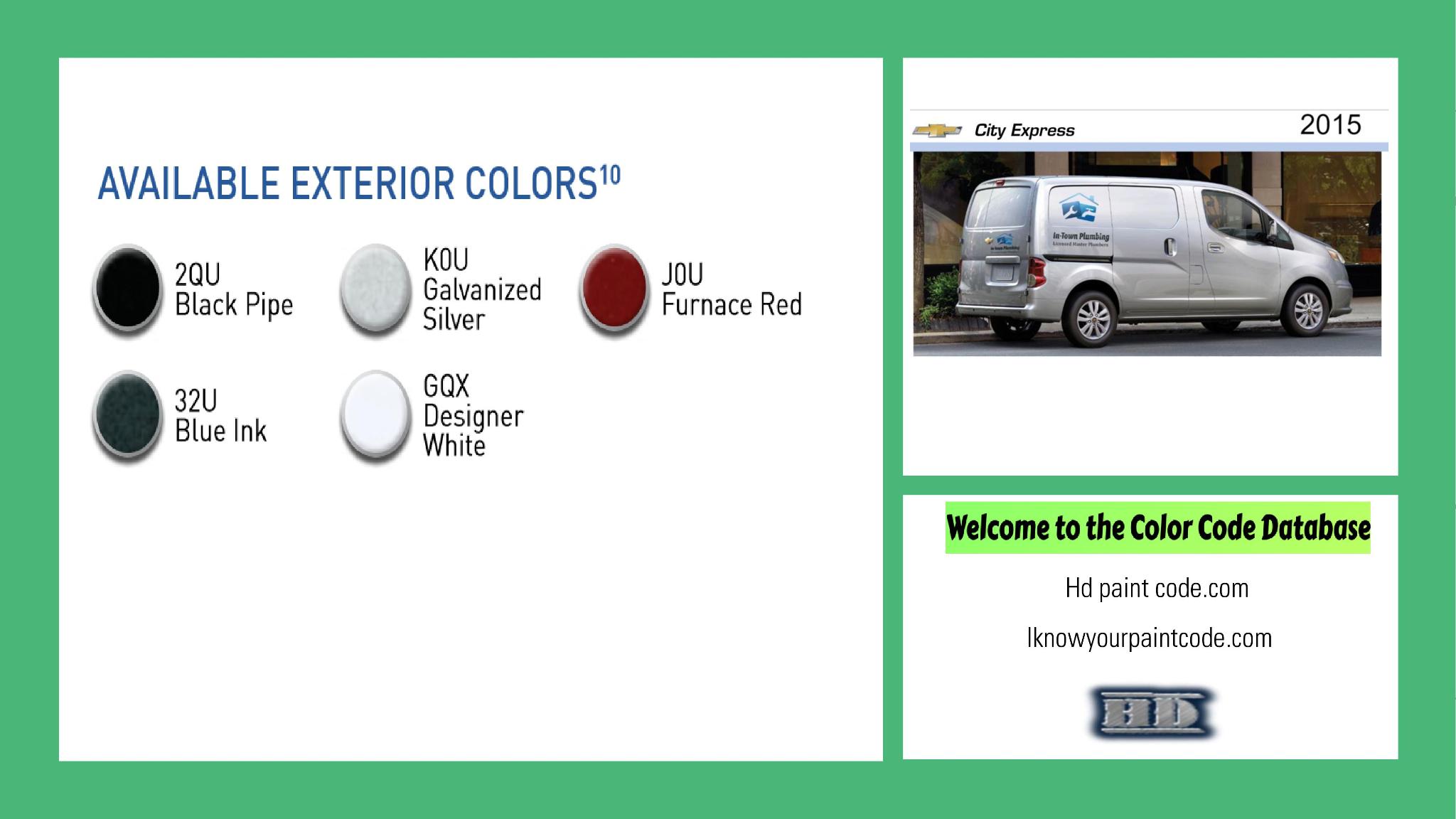 2015 Chevrolet City Express Paint Codes and Color Chart paint codes, paint swatches and vehicle example of the 2015 GM vehicle