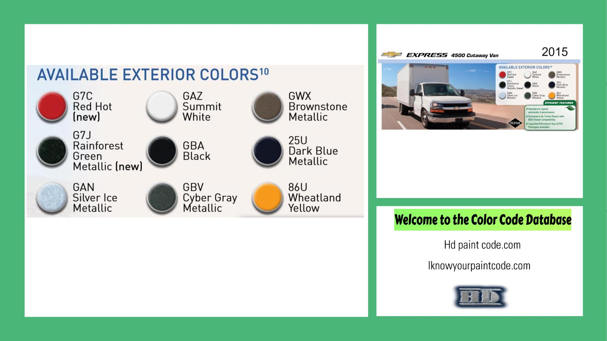 2015 Chevrolet Express 4500 Cutaway Van Paint Codes and Color Chart paint codes, paint swatches and vehicle example of the 2015 GM vehicle