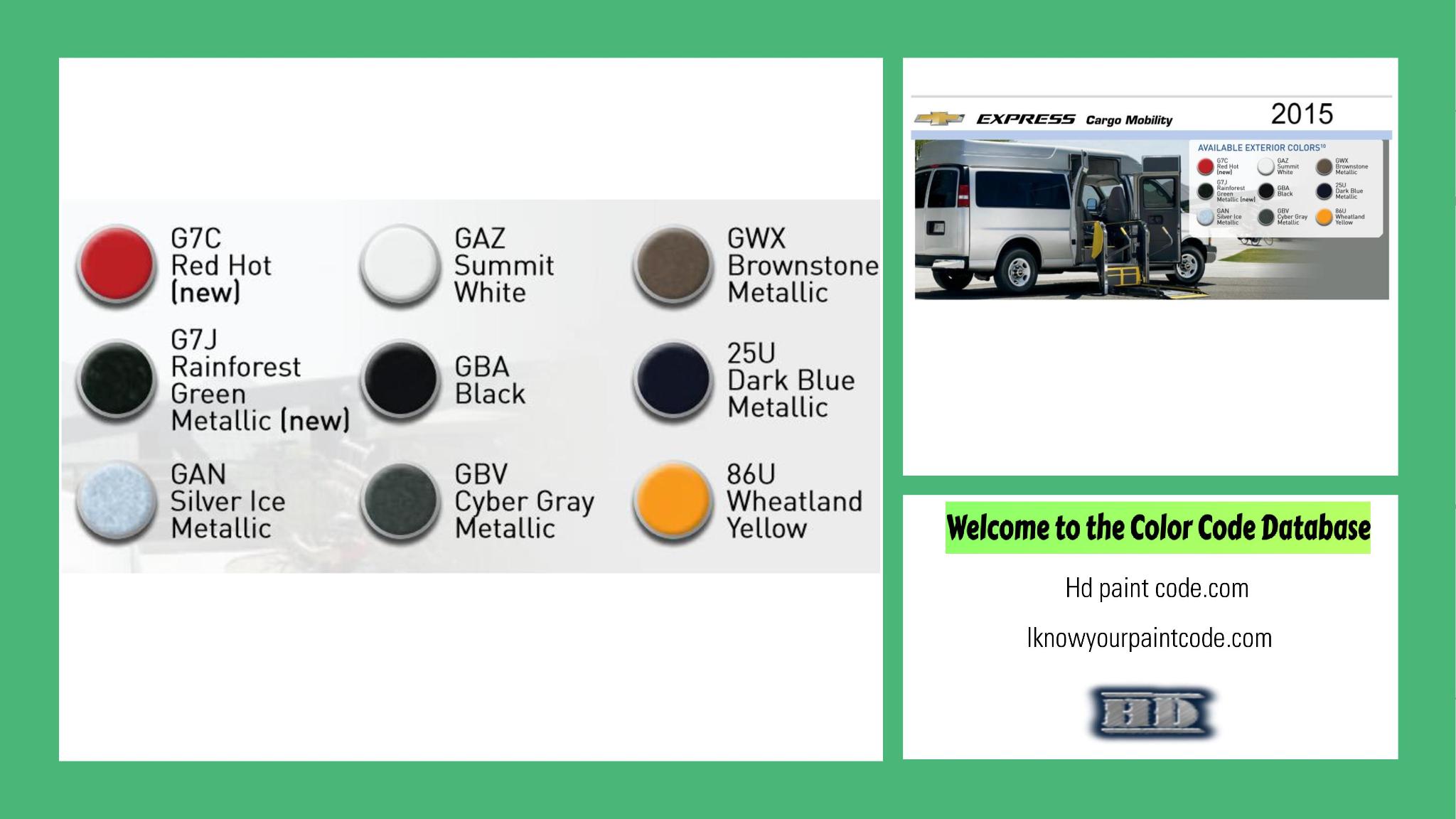 2015 Chevrolet Express Cargo Mobility Van paint codes, paint swatches and vehicle example of the 2015 GM vehicle