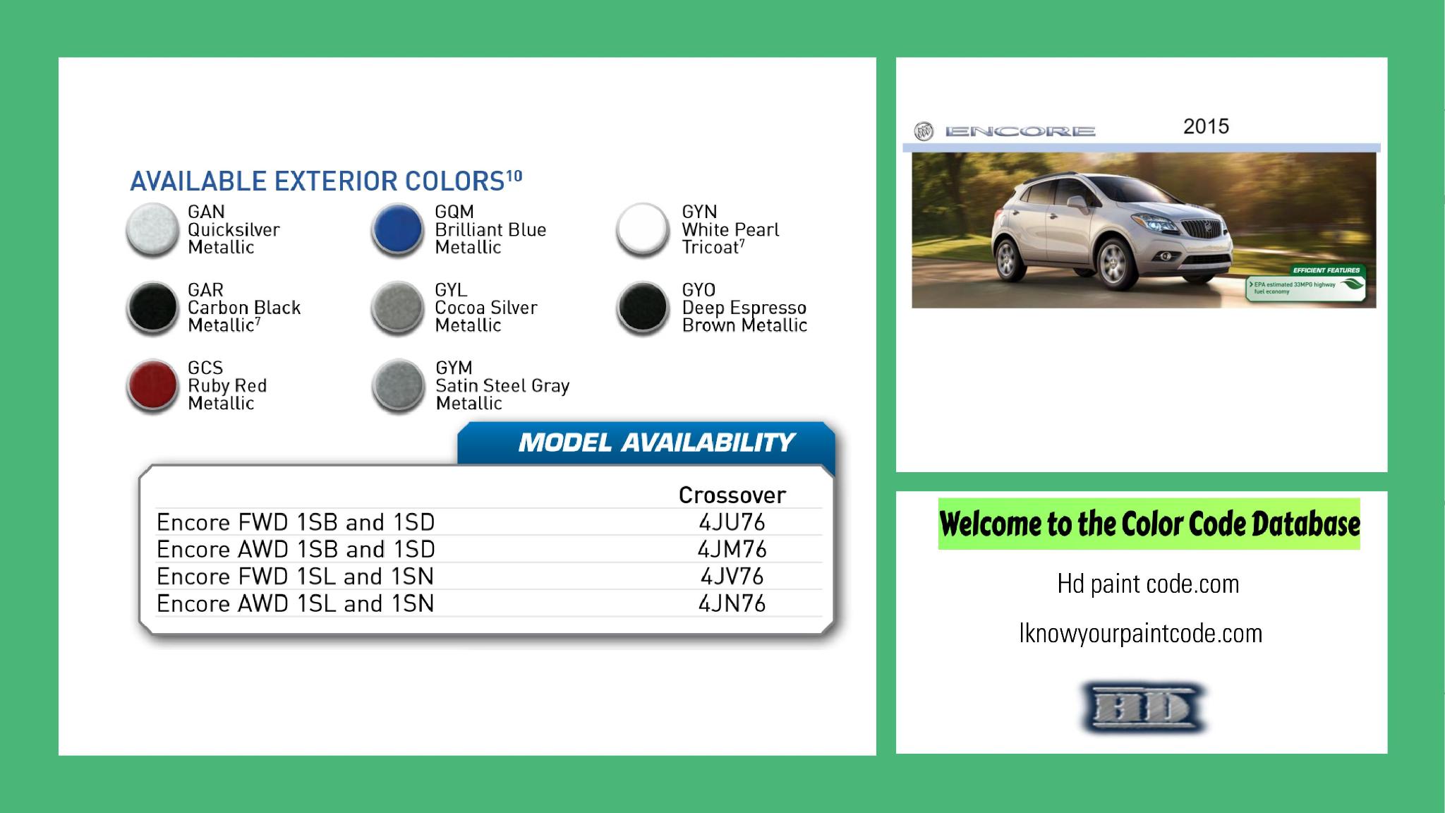 2015 Buick Encore paint codes and color chart 2015 Buick Exterior Paint Codes for Colors