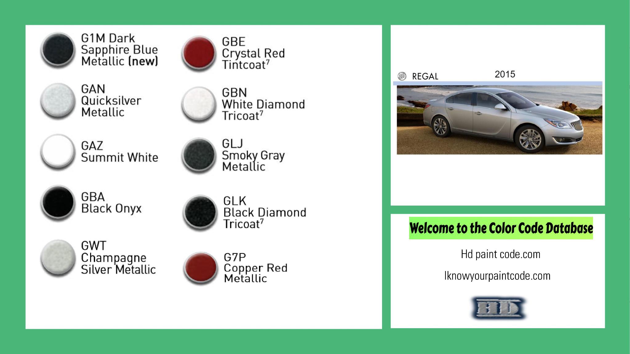 2015 Buick Regal paint codes and color chart 2015 Buick Exterior Paint Codes for Colors