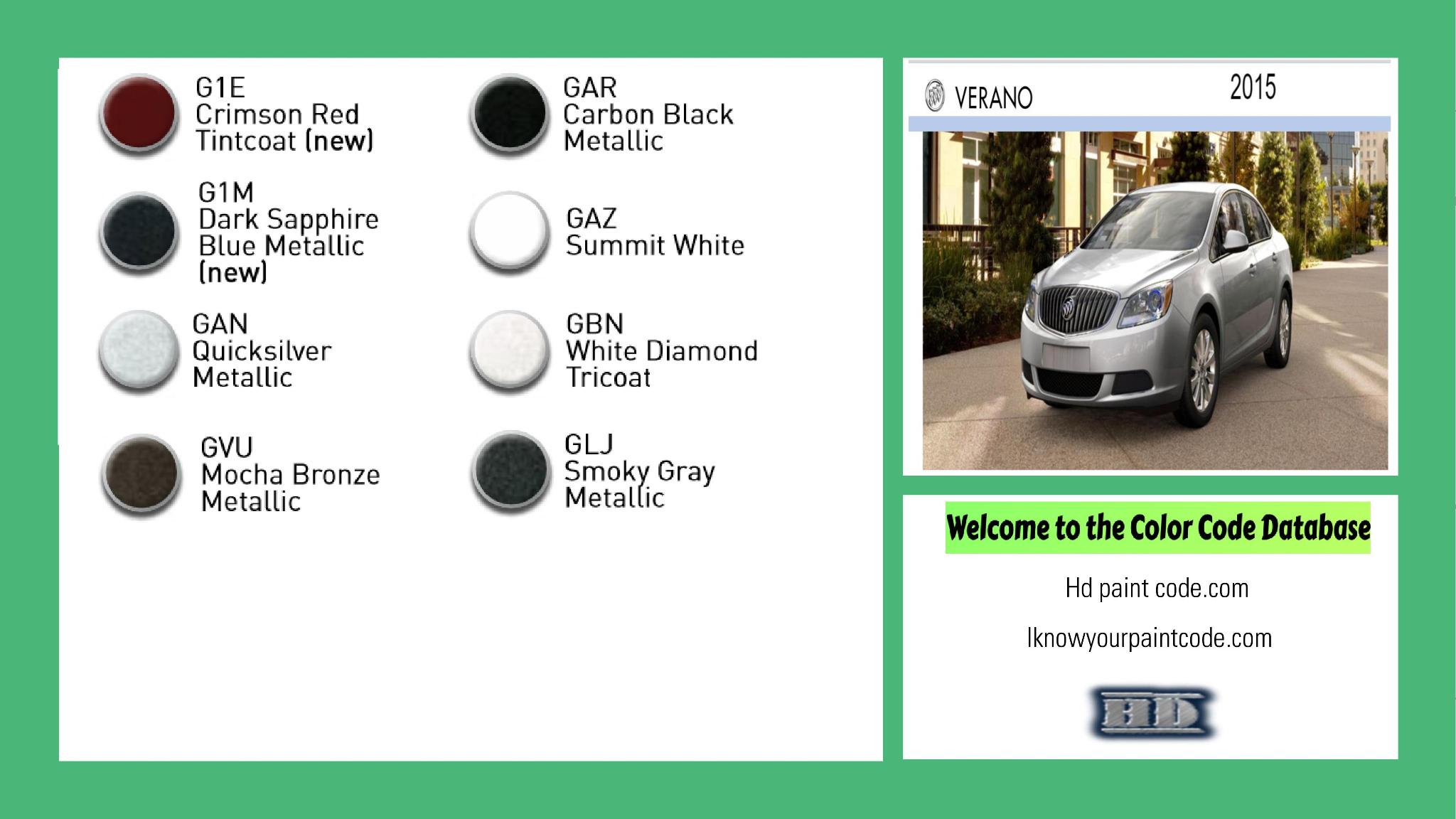 2015 Buick Verano paint codes and color chart 2015 Buick Exterior Paint Codes for Colors