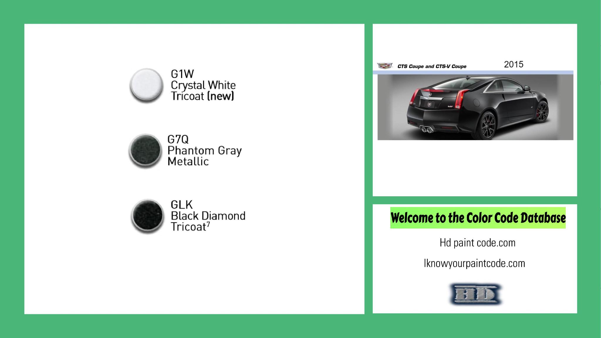 2015 Cadillac CTS Paint Codes and Color Chart paint codes, paint swatches and vehicle example of the 2015 GM vehicle