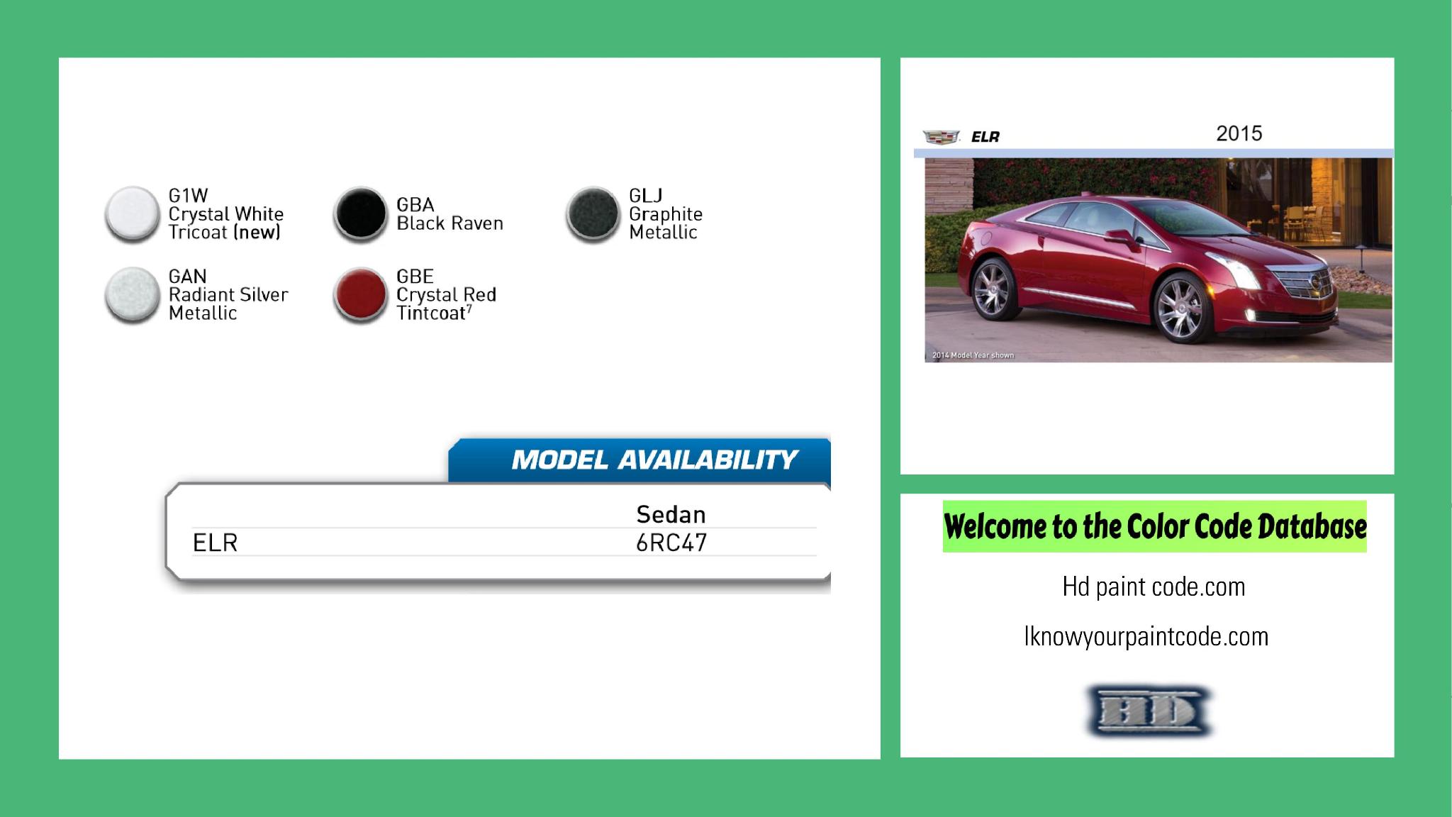 2015 Cadillac ELR Paint Codes and Color Chart paint codes, paint swatches and vehicle example of the 2015 GM vehicle