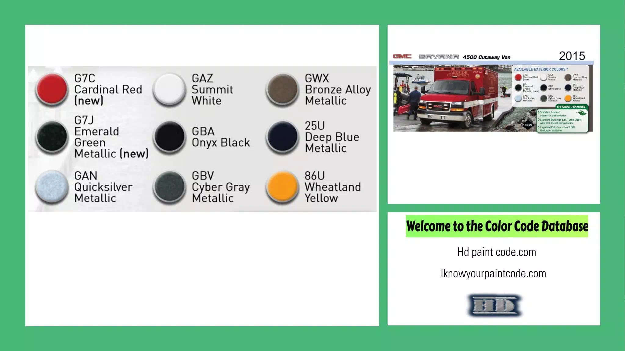 2015 GMC Savana 4500 Cutaway Van Paint Codes & Color Chart exterior colors and chips for the 2015 gmc savana vehicle