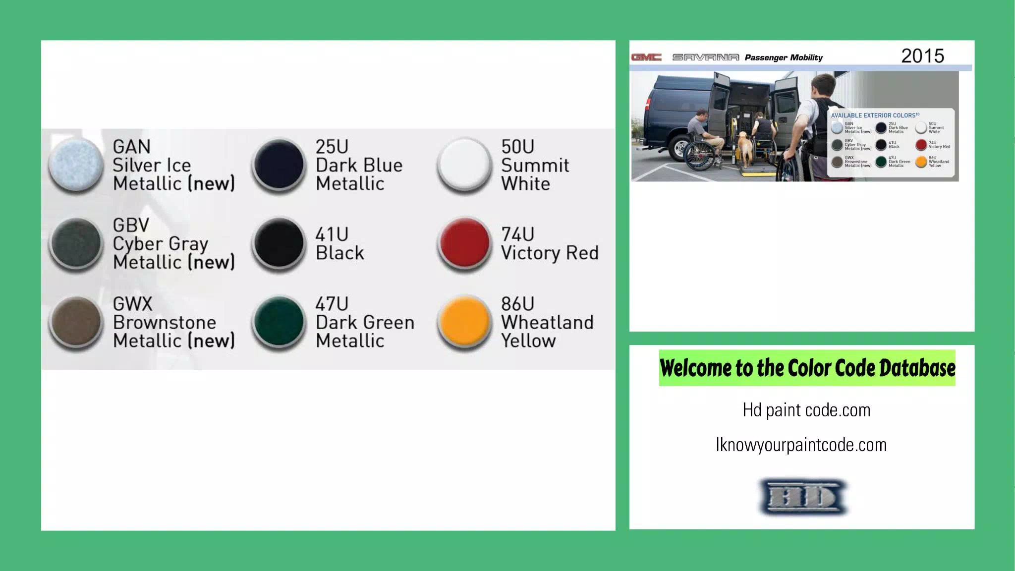 2015 GMC Passenger Mobility Paint Codes & Color Chart exterior colors and chips for the 2015 gmc savana vehicle
