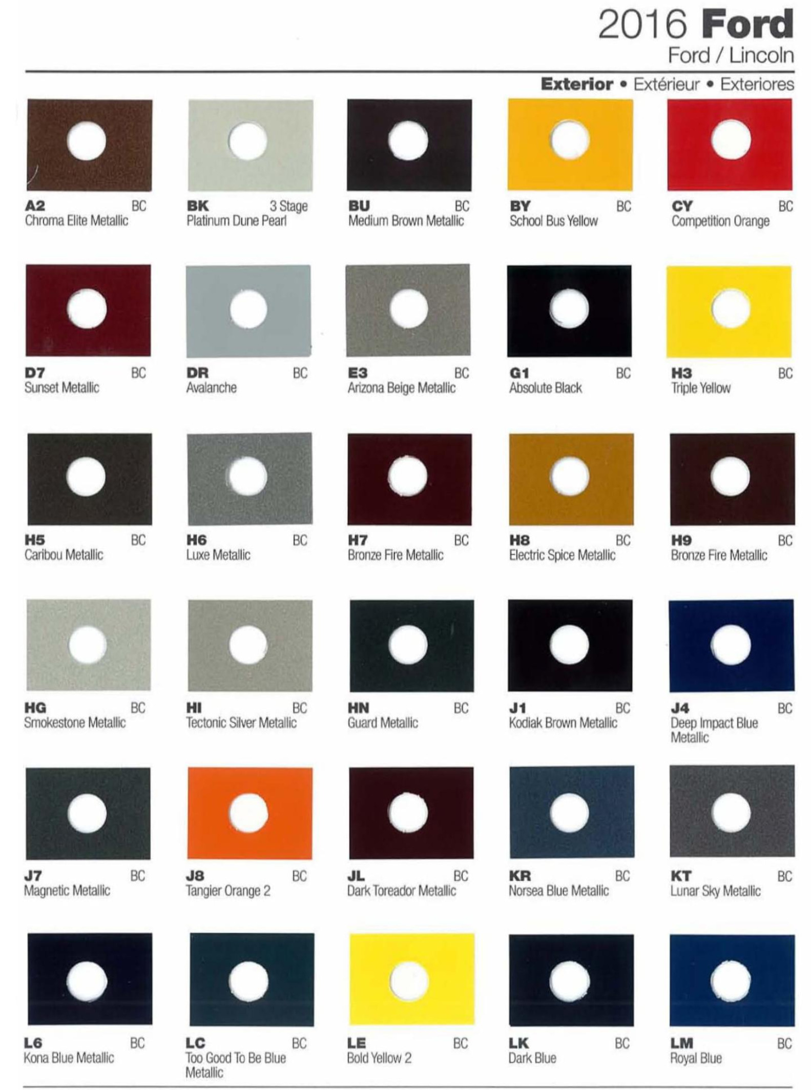 Ford paint colors 2016 Ford Motor Vehicle Color Code Chart/Page Paint