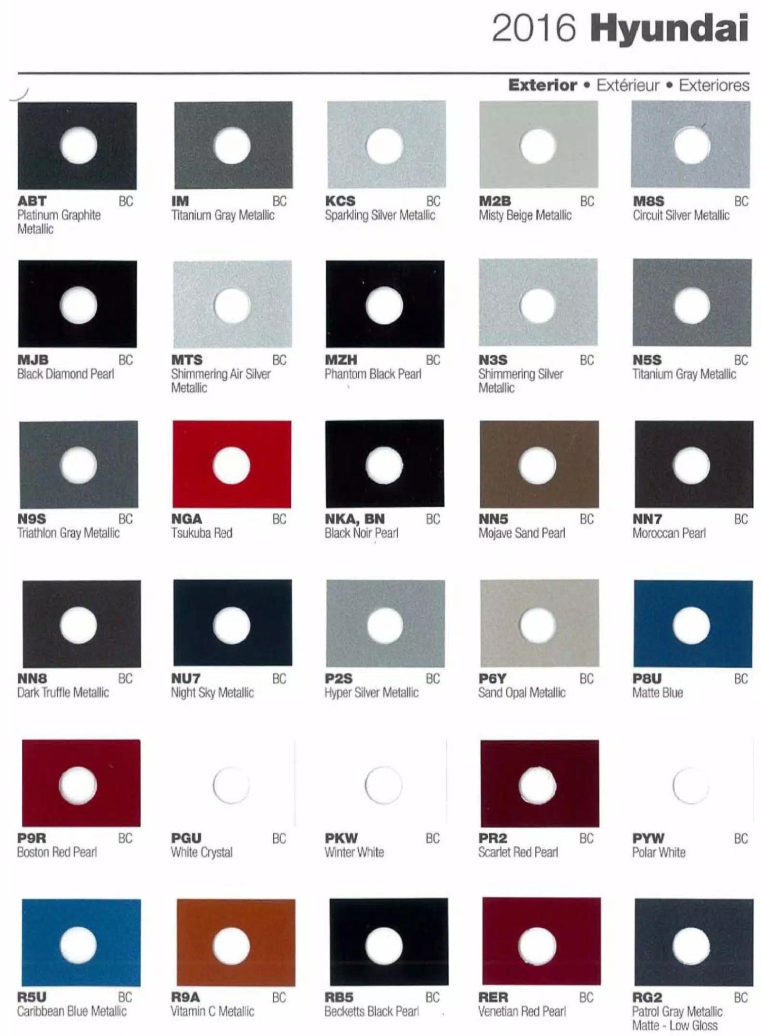 2016 Hyundai Paint Codes and Color Chart Page 1