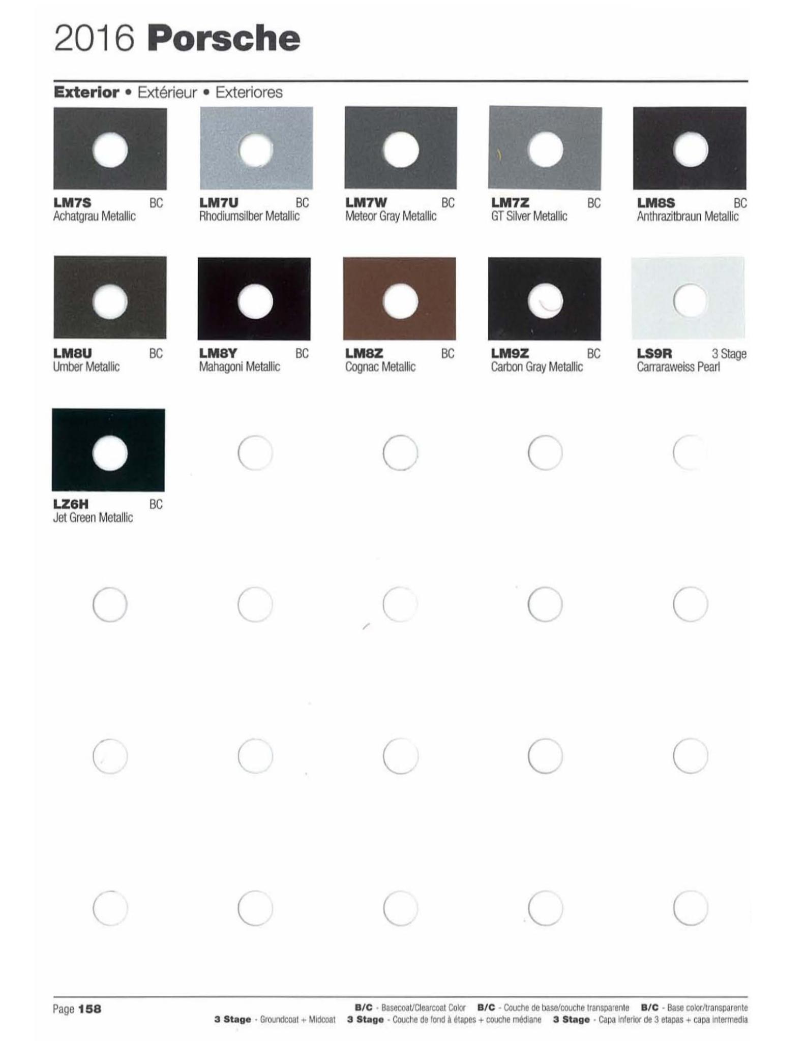 Color Code for Porshe Vehicle used in 2016 Porsche Exterior Paint Codes and Color Chart