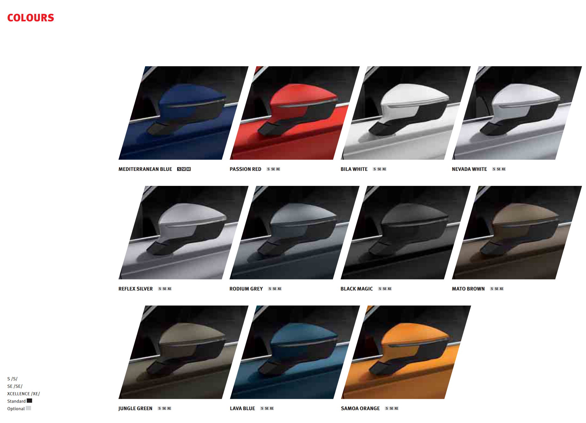 2016 SEAT Ateca Paint Codes and Color Chart Exterior Color options that the Seat vehicle offered