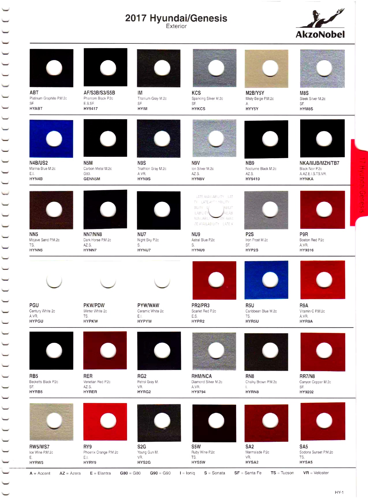 2017 Hyundai Paint Codes and Color Chart Page 1
