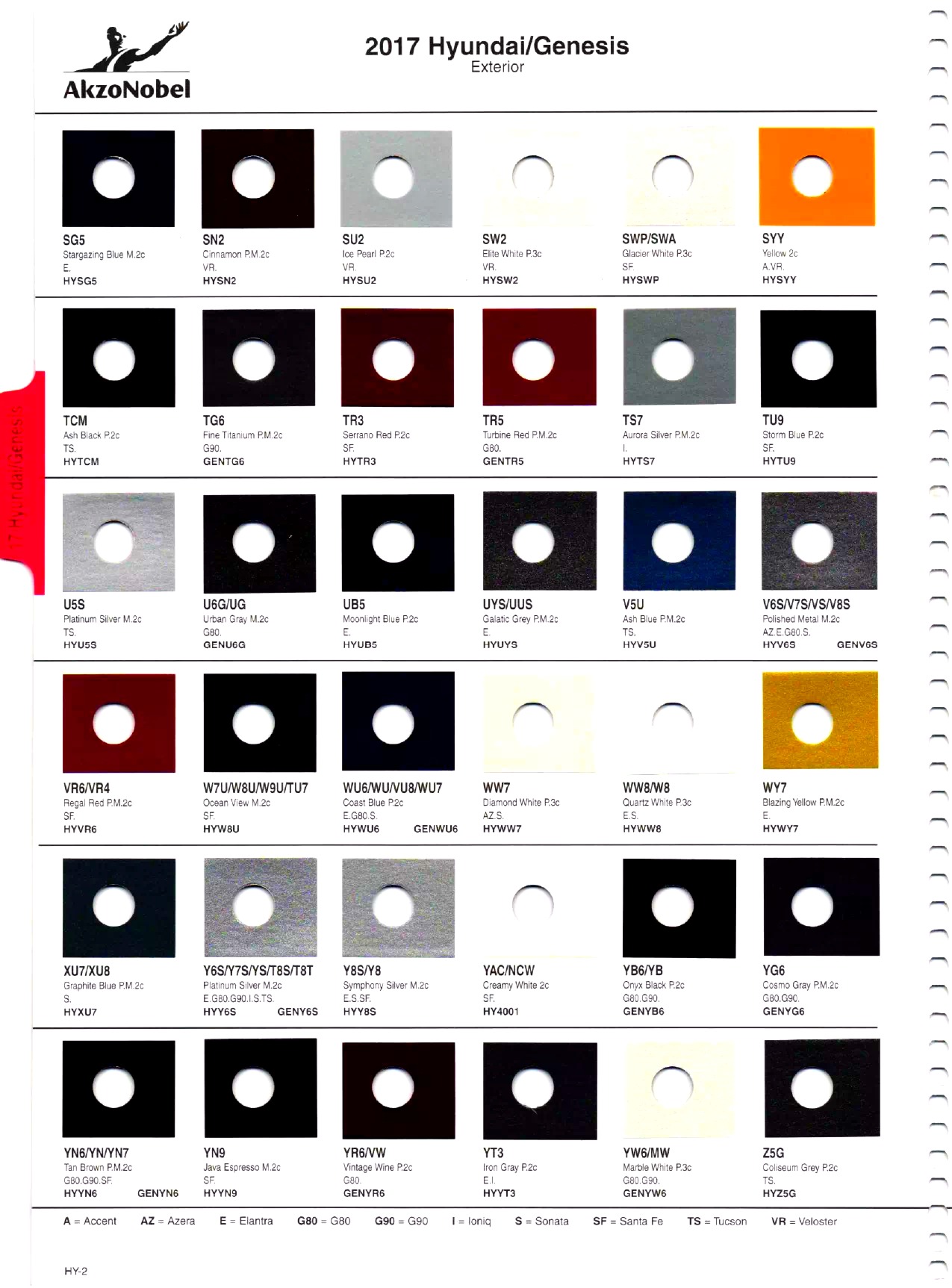 2017 Hyundai Paint Codes and Color Chart Page 2