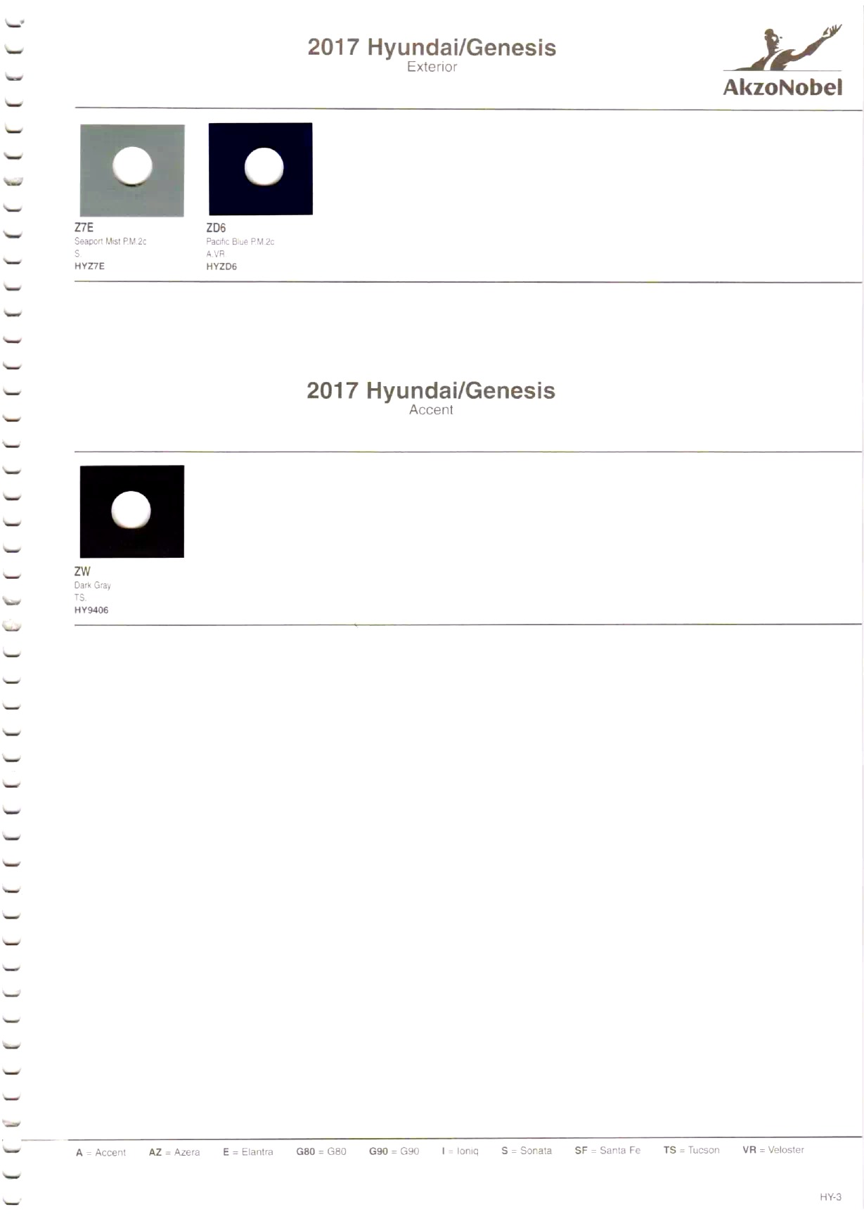 2017 Hyundai Paint Codes and Color Chart Page 3