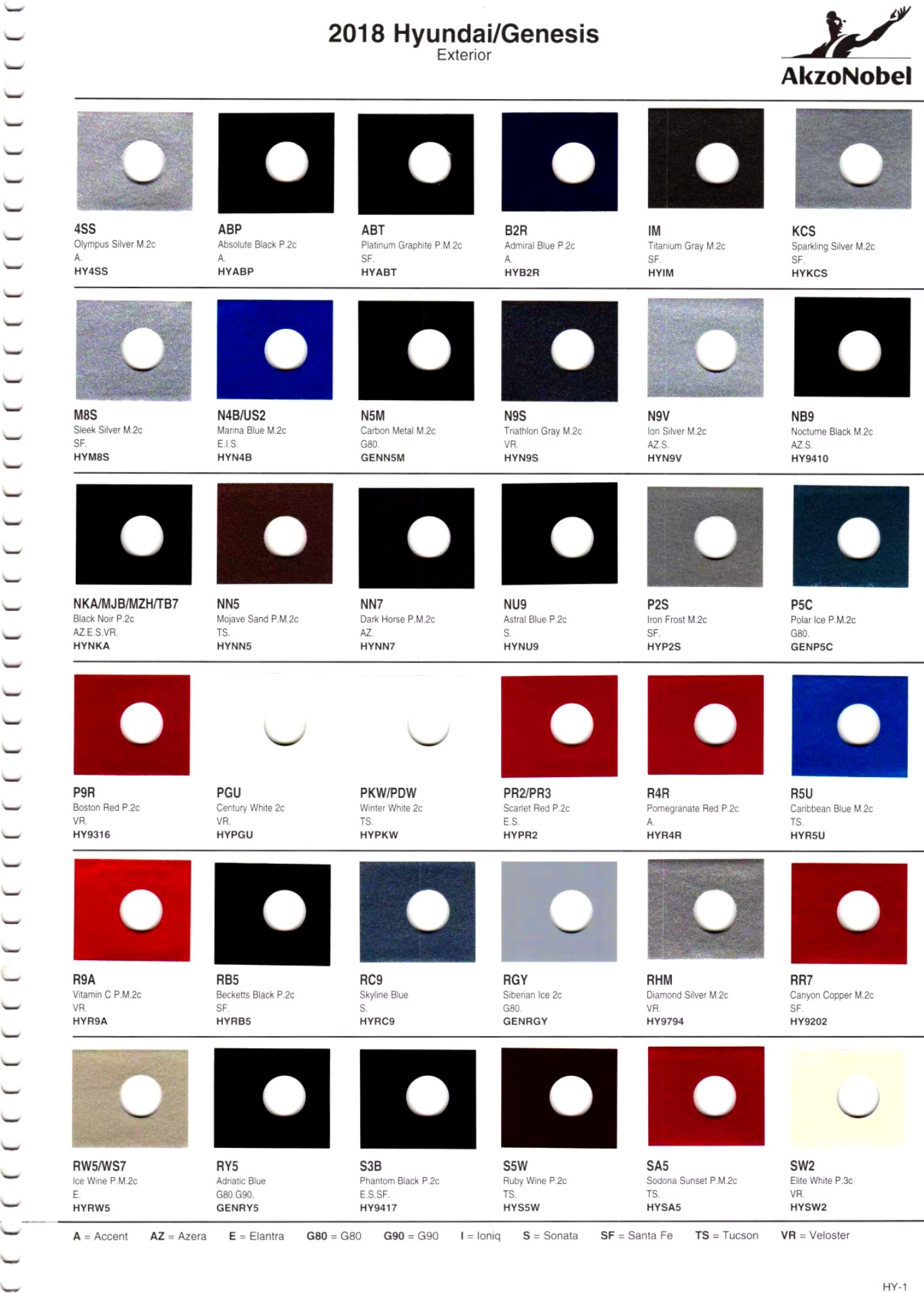 2018 Hyundai Paint Codes and Color Chart Page 1