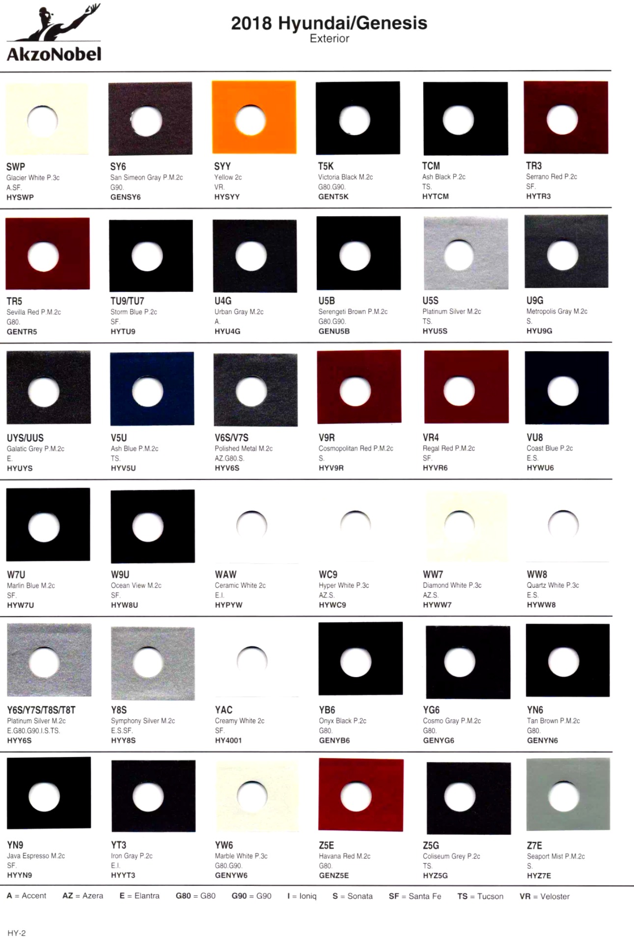 2018 Hyundai Paint Codes and Color Chart Page 2