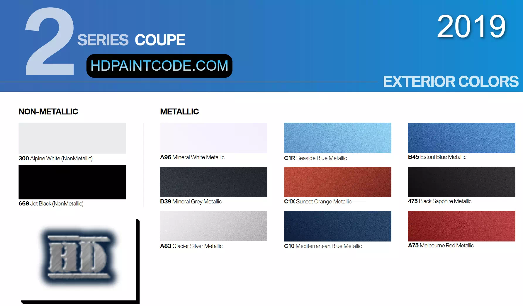 2019 Bmw 2 Series Coupe Paint Code and Color Chart Paint Colors and Paint Codes used on a 2 Series Coupe Bmw Vehicle