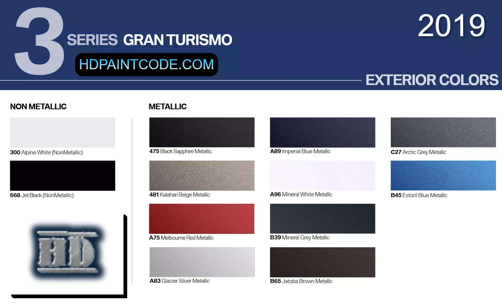 2019 Bmw 3 series Gran Turismo Paint Code and Color Chart Colors and Codes for exterior paint on a 2019 Bmw Gran Turismo