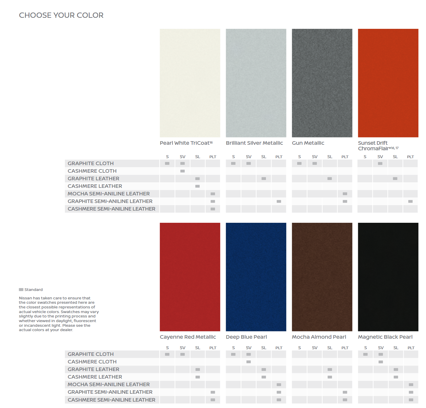 2019 Nissan Murano Paint Chart Exterior colors used on a Nissan Murano vehicle