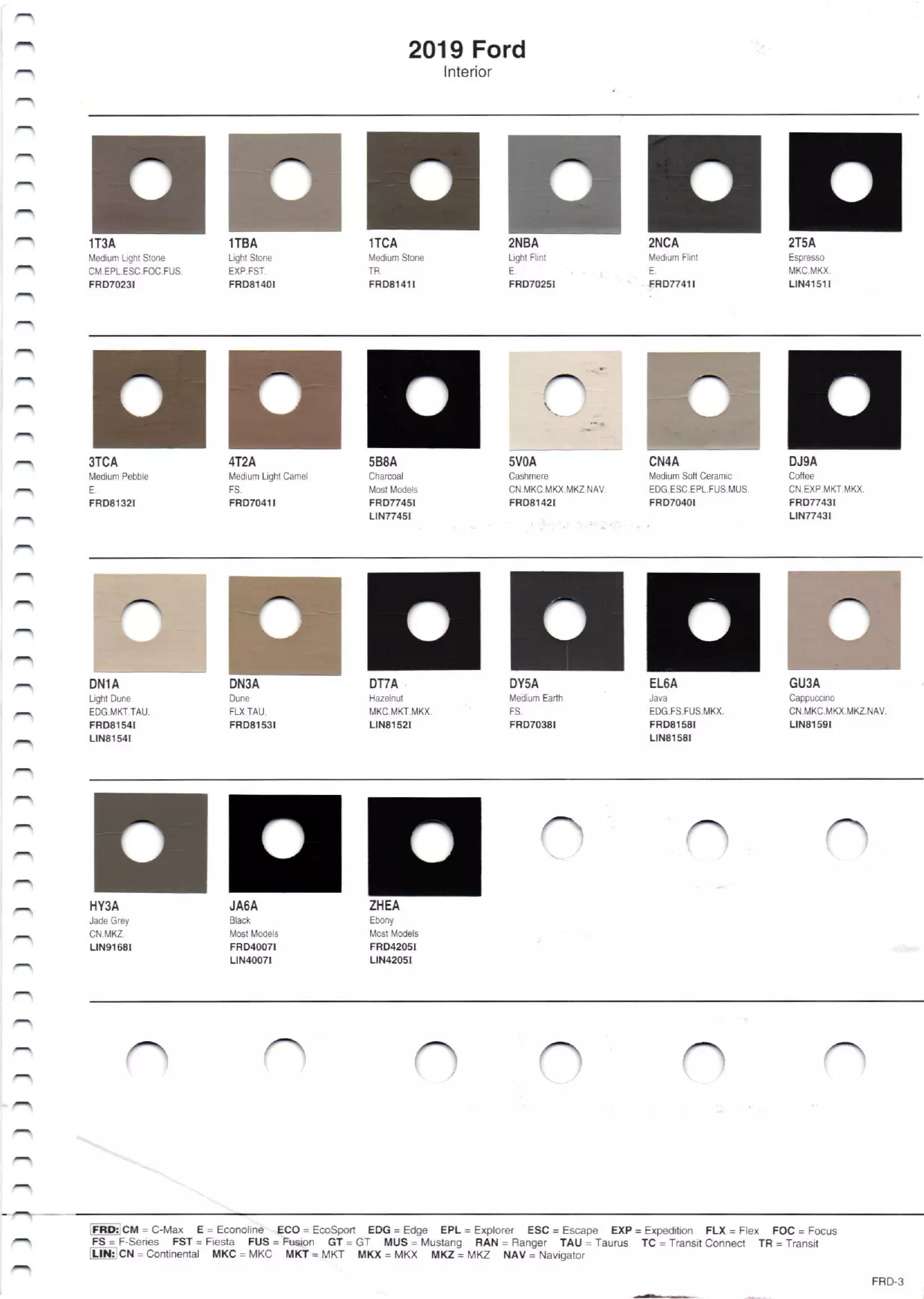 2019 Ford & Lincoln Paint Codes & Color Chart Page 3 Paint Chips and Paint code examples for Ford Motor company of Interior, Exterior, Wheel, Accent, Underhood & Striping colors used by Ford & Lincoln vehicles.