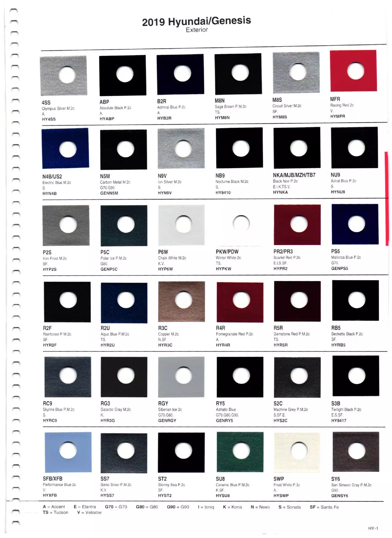 2019 Hyundai Paint Codes & Color Chart Page 2