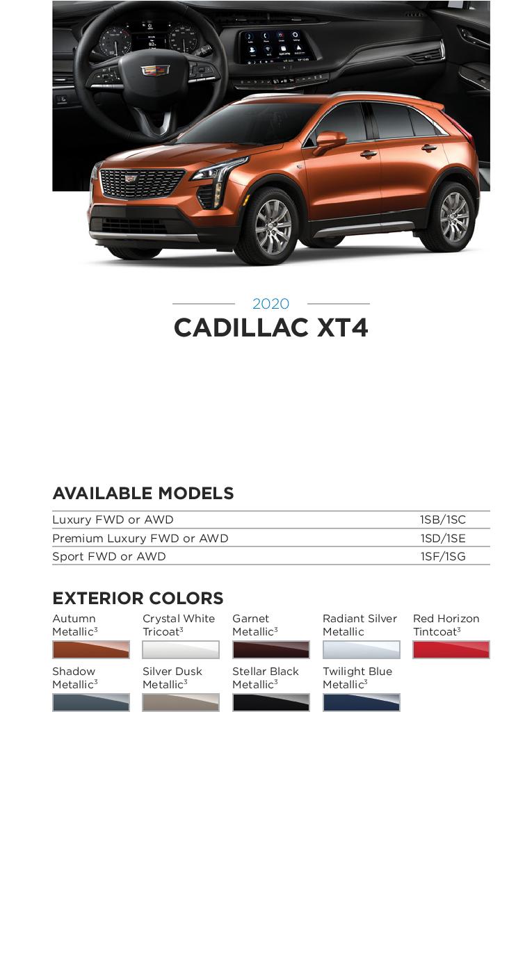 2020 Cadillac XT4 Paint Chart 2020 GM Paint Codes and Color Chart. Examples of the Colors used on the exterior of the vehicle.