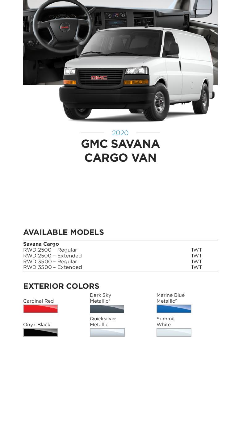 2020 GMC Savana Cargo Van Paint Chart