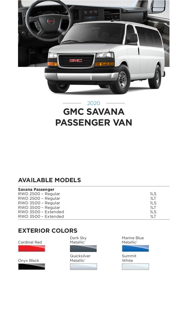 2020 GMC Savana Passenger Van Paint Chart