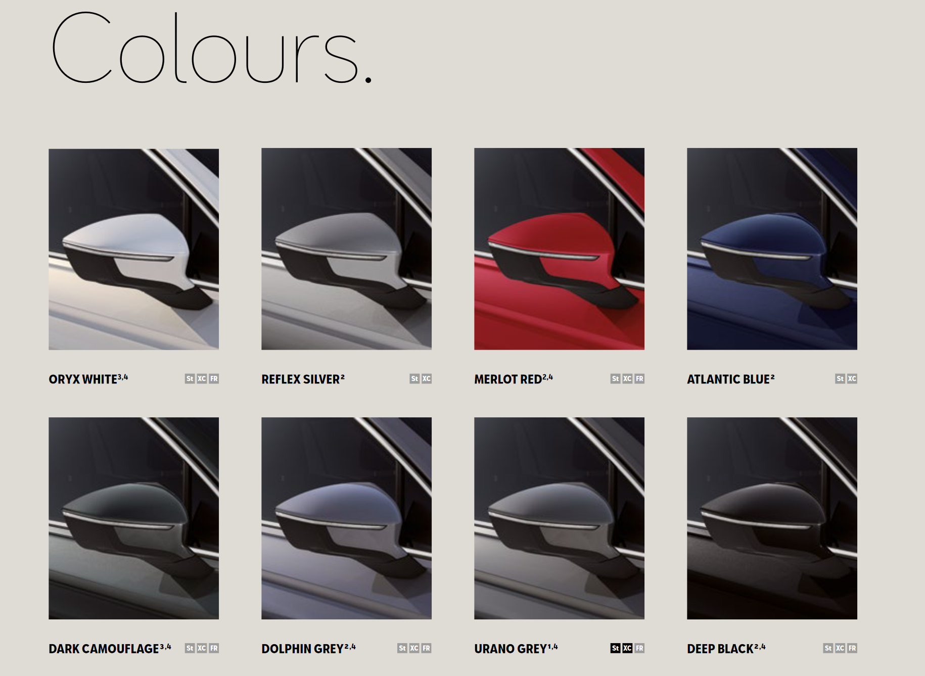 2021 SEAT Tarraco Color Options Exterior Color options that the Seat vehicle offered