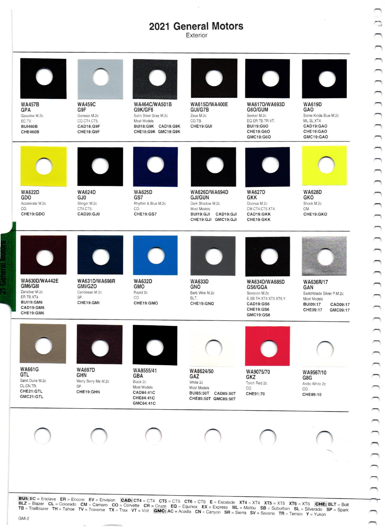 2021 All GM Paint Charts Page 2 Paint Colors for Chevrolet, Buick, Cadillac, and GMC paint codes
